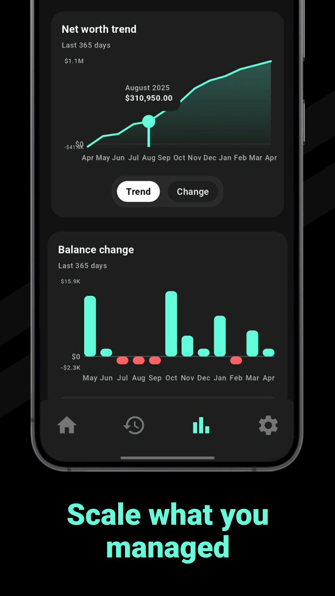 Fiscora transaction activity screen showing recent entries and controls